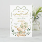 Salbei-Grün-Bow-Coquette-Bär-Baby-Party Einladung (Stehend Vorderseite)