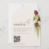 Salbei-Grün & Burgunderrot Floral QR-Code Bogen Ho Einladung (Rückseite)