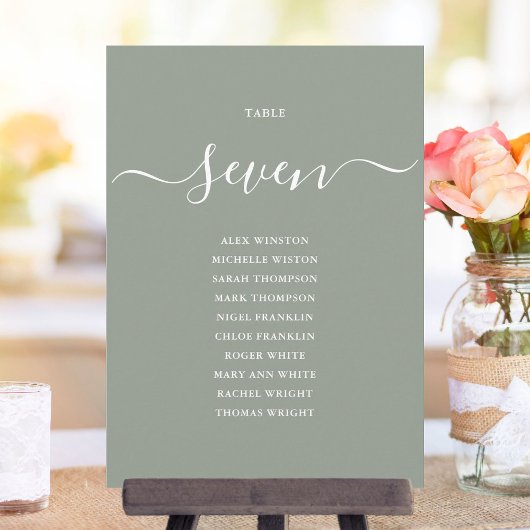 Salbei-Grün Chic Schrift Tischnummer Sitzplan