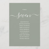 Salbei-Grün Chic Schrift Tischnummer Sitzplan (Vorderseite)