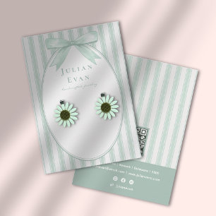 Salbei-Grün Coquette Preppy Streifen Schmuck Displ Visitenkarte