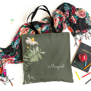 Salbei-Grün-Daisy-Blumen-Minimal Tasche