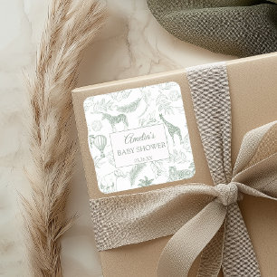 Salbei-Grün-Dschungel-Safari-Tiere-Baby-Shower-Ges Quadratischer Aufkleber