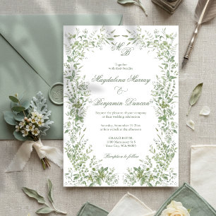 Salbei-Grün Elegante Hochzeit mit zarter Grünpflan Einladung