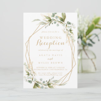 Salbei-Grün-Eukalyptus-Gold-Hochzeitsempfang Einladung