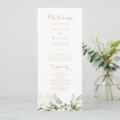 Salbei-Grün-Eukalyptus-Gold-Hochzeitsprogramm Programm (Stehend Vorderseite)