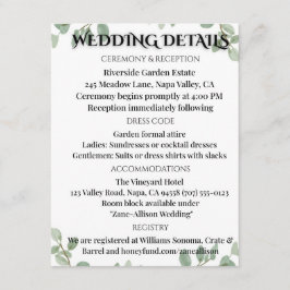 Salbei-Grün-Eukalyptus-Hochzeitsinformationskarte Begleitkarte