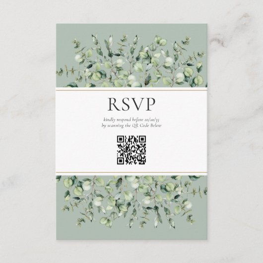 Salbei Grün Eukalyptus QR-Code Hochzeit RSVP  Begleitkarte (Vorderseite)