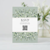 Salbei Grün Eukalyptus QR-Code Hochzeit RSVP  Begleitkarte (Stehend Vorderseite)