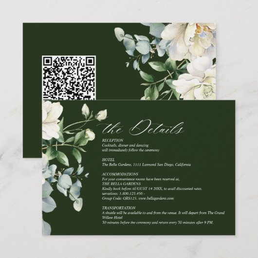 Salbei Grün Eukalyptus & Rose Elfenbein QR Code Ho Begleitkarte (Vorne/Hinten)