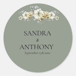 Salbei Grün Florale Hochzeit  Runder Aufkleber