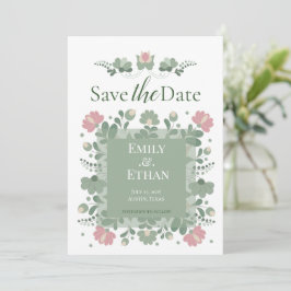 Salbei-Grün-Folk-Wildblumen-Save-the-Date Save The Date