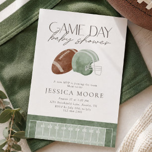 Salbei-Grün-Football-Game-Day-Baby-Shower Einladung