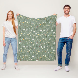 Salbei Grün Gelb Weiß Boho Wildblumen Floral Fleecedecke
