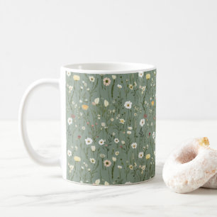 Salbei Grün Gelb Weiß Boho Wildblumen Floral Kaffeetasse