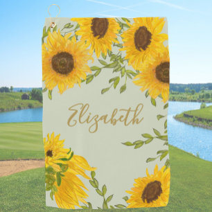 Salbei Grün Gelbe Sonnenblume Benutzerdefinierter Golfhandtuch