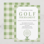 Salbei-Grün-Gingham-Golfturnier Einladung (Vorne/Hinten)