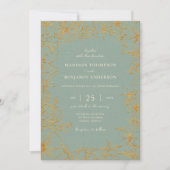 Salbei Grün Gold Blumenbogen RSVP QR Code Hochzeit Einladung (Vorderseite)