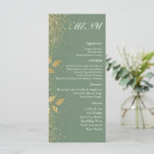Salbei-Grün-Gold-Botanisches-Hochzeitsempfangsmenü Menükarte (Stehend Vorderseite)