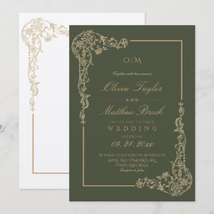 Salbei Grün & Gold Eleganter Blumenrahmen Hochzeit Einladung