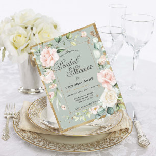 Salbei Grün Gold Wasserfarbe Floral Brautparty In Postkarte