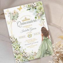 Salbei-Grün-Goldener-Schmetterling-Blumen-Quinceañ