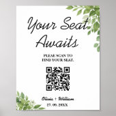 Salbei-Grün-Grün-Hochzeits-Sitzplan-QR-Code  Poster (Vorne)