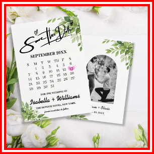 Salbei-Grün-Grünkalender-Hochzeit Termin merken Begleitkarte
