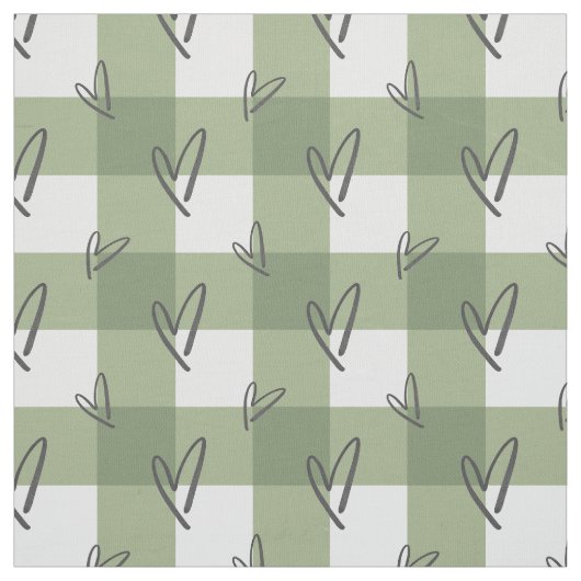 Salbei-Grün Herz - Premium-Pima-Baumwollstoff Stoff (Muster)