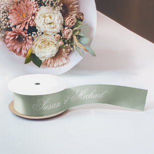Salbei-Grün Hochzeit Elegante Schrift Kalligraphie Satinband