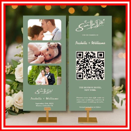 Salbei-Grün Hochzeitsfoto QR-Code Save The Date