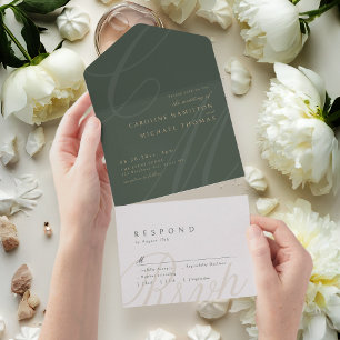 Salbei-Grün Klassische Eleganz Kalligrafie-Monogra All In One Einladung