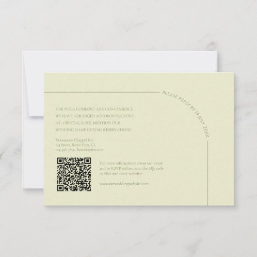 Salbei Grün & Leinen QR Code Boho Minimalist RSVP Karte (Vorderseite)