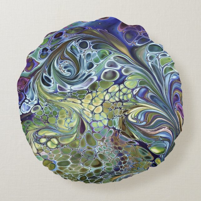 Salbei grün, lila blau rundes kissen (Rückseite)