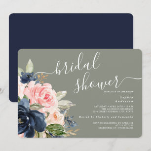 Salbei Grün Navy Floral Brautparty Einladung