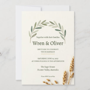 Salbei Grün Olivenzweig Minimalistische Hochzeitse Einladung