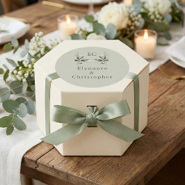 Salbei-Grün-Olivenzweig-Monogramm-Hochzeit Runder Aufkleber