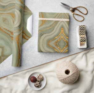Salbei-Grün-Onyx mit Gold  Geschenkpapier