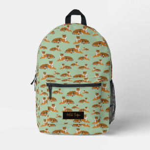 Salbei-Grün Orange Dschungel-Tiger-Tier-Muster Bedruckter Rucksack