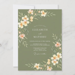 Salbei-Grün-Pfirsich-Flora-Wiesen-Hochzeit Einladung