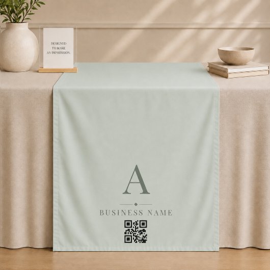 Salbei-Grün-QR-Code-Geschäftstisch-Läufer-Banner Wandteppich