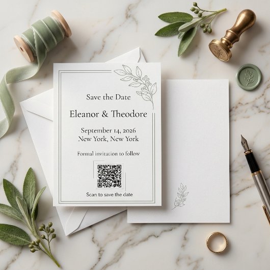 Salbei-Grün Quiet Luxury QR-Code Save-the-Date Save The Date