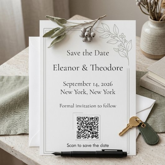 Salbei-Grün Quiet Luxury QR-Code Save-the-Date Save The Date