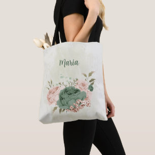 Salbei-Grün-Rosa-Blume Tasche