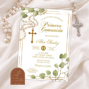 Salbei-Grün-Rosary Katholische Primera-Comunion-Ei Einladung