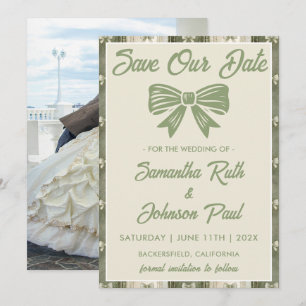 Salbei-Grün-Rustikal-Denim-Foto-Hochzeit Save The Date