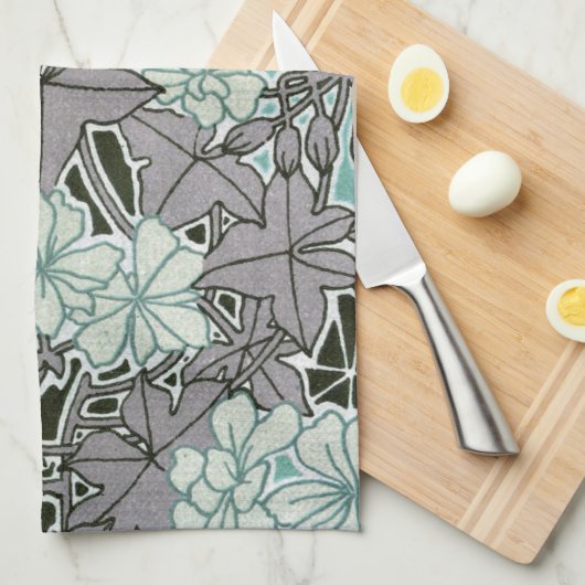 Salbei grün und graublättrig Jugendstil-Blumen Küchentuch (Viertel Falte)