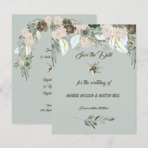 Salbei-Grün und Vanille-Crem Hochzeit Einladung