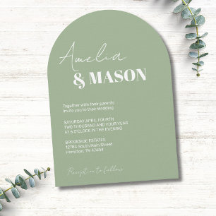 Salbei Grün und Weiß Minimalistische Hochzeitsankü Einladung