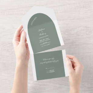 Salbei-Grün und Weiße Bogen-Hochzeit All In One Einladung